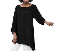 Camicia da donna in lino, a maniche lunghe a 3/4, in cotone, a maniche lunghe, large, asimmetrica, a maniche lunghe, vintage, casual, estiva, in lino, leggera, a tunica, Nero , S