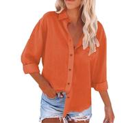 Camicia da donna in mussola oversize, a maniche lunghe, elegante, in lino, con bottoni, camicetta in lino tinta unita, camicia da spiaggia, camicia da lavoro, camicia estiva, top scollato, camicia