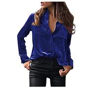 Camicia da donna in pile alla moda a maniche lunghe tinta unita elegante camicia casual con tasca top per allenamento indoor outdoor maglietta termica regali di Natale, Marina Militare, S