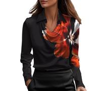Camicia da donna in raso elegante con collo ad anello a maniche lunghe Slik Like camicie per le signore Business Casual ufficio lavoro A10, Z02-nero, XS