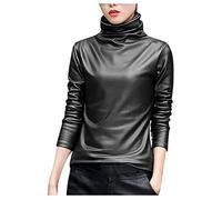 Camicia da donna in raso lucido - Top da donna in seta satinata primavera chic a maniche lunghe camicetta tinta unita sottomaglia a collo alto elegante camicie eleganti magliette a maniche lunghe