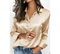 Camicia da donna in raso tinta unita, con colletto a revers e bottoni frontali, stile business casual, elegante per il pendolarismo e l'uso quotidiano, adatta per tutte le stagioni primavera estate au