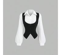 Camicia da donna in stile retrò francese sexy, ispirata all'uniforme, con collo alla coreana, 2 in 1, che affina la vita, in stile piccante e dolce, nuovo arrivo per l'estate L,M,S,XSColore unicoTessu