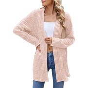 Camicia da donna in tinta unita, cardigan all'uncinetto, tinta unita, a maniche lunghe, estiva, aperta sul davanti, abiti lunghi da donna, per la vita quotidiana, regali di Natale, rosa, XL