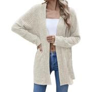 Camicia da donna in tinta unita, cardigan all'uncinetto, tinta unita, a maniche lunghe, estiva, aperta sul davanti, abiti lunghi da donna, per la vita quotidiana, regali di Natale, Beige, XL