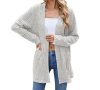 Camicia da donna in tinta unita, cardigan all'uncinetto, tinta unita, a maniche lunghe, estiva, aperta sul davanti, abiti lunghi da donna, per la vita quotidiana, regali di Natale, Grigio, M