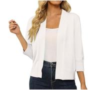 Camicia da donna in tinta unita, vestibilità ampia, cardigan aperto sul davanti, a maniche lunghe, maglione lavorato a maglia, con tasche, vestiti per la vita quotidiana, regali di Natale, bianco, L