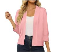 Camicia da donna in tinta unita, vestibilità ampia, cardigan aperto sul davanti, a maniche lunghe, maglione lavorato a maglia, con tasche, vestiti per la vita quotidiana, regali di Natale, rosa, S