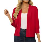 Camicia da donna in tinta unita, vestibilità ampia, cardigan aperto sul davanti, a maniche lunghe, maglione lavorato a maglia, con tasche, vestiti per la vita quotidiana, regali di Natale, Rosso, S