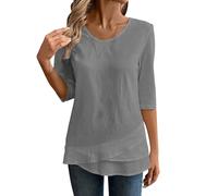 Camicia da donna in tinta unita, vestibilità larga, in lino, tinta unita, con maniche a 3/4, estiva, ampia, girocollo, camicette da lavoro da donna, top di base, abiti per la vita quotidiana, regali