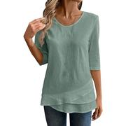 Camicia da donna in tinta unita, vestibilità larga, in lino, tinta unita, con maniche a 3/4, estiva, ampia, girocollo, camicette da lavoro da donna, top di base, abiti per la vita quotidiana, regali