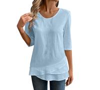 Camicia da donna in tinta unita, vestibilità larga, in lino, tinta unita, con maniche a 3/4, estiva, ampia, girocollo, camicette da lavoro da donna, top di base, abiti per la vita quotidiana, regali