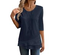 Camicia da donna in tinta unita, vestibilità larga, in lino, tinta unita, con maniche a 3/4, estiva, ampia, girocollo, camicette da lavoro da donna, top di base, abiti per la vita quotidiana, regali