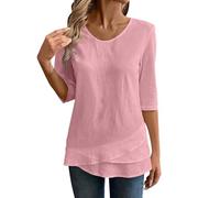 Camicia da donna in tinta unita, vestibilità larga, in lino, tinta unita, con maniche a 3/4, estiva, ampia, girocollo, camicette da lavoro da donna, top di base, abiti per la vita quotidiana, regali