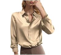 Camicia da donna Lovraj elegante a maniche lunghe in raso, con revers leggeri, da business, con bottoni, a maniche lunghe, sciolta, tinta unita, in seta, per il tempo libero, lavoro, ufficio, gold