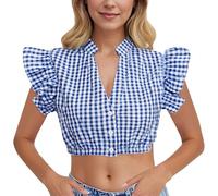 Camicia da donna moderna, per Oktoberfest, da donna, a quadretti, a maniche corte, stile medievale, per la città, il paese, senza tempo