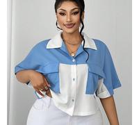 Camicia da donna oversize di design essenziale, elegante e alla moda, ideale per la primavera/estate, per vacanze e uso quotidiano, nuova collezione, design di nicchia blu e bianco 0XL,1XL,2XL,3XL,4XL