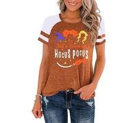 Camicia da donna per Halloween Hocus Pocus Camicie Sanderson Witch Broom Graphic Tshirt Raglan Color Block Top, A-marrone., M
