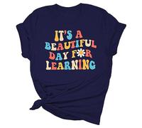 Camicia da donna per insegnanti, regalo per insegnanti, maglietta a maniche corte "It's A Day for Learning", bella maglietta con scollo profondo, Blu scuro, M