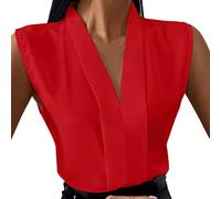 Camicia da donna primaverile estiva con scollo a V casual senza maniche Top formale solido parrucche di carnevale, Colore: rosso, XXL