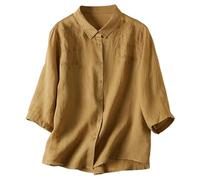 Camicia da donna ricamata camicetta letteratura stile retrò tempo libero top moda primavera estate camicia ampia, giallo., M