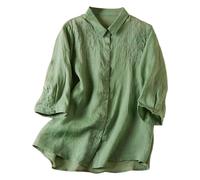 Camicia da donna ricamata camicetta letteratura stile retrò tempo libero top moda primavera estate camicia ampia, verde, XXL