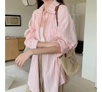 Camicia da donna rosa a righe, traspirante e confortevole. Con un design morbido e una tasca singola, può essere indossata da sola o come pezzo di strato. Adatta per tutte le stagioni, perfetta per pe