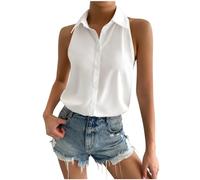 Camicia da donna senza maniche, con scollo a V, casual, elegante, a tunica, Y2K, traspirante, slim fit, camicetta estiva, O bianco., M