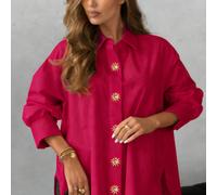 Camicia da donna Solstice Apparel bianca ampia con bottoni anteriori, decorazione a disco solare in metallo, spalle scese e colletto a revers, invernale L,M,S,XL,XS,XXLColore unicoPoliestere