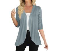 Camicia da donna tinta unita 2025 cardigan da donna con maniche a 3/4, leggero, morbido, aperto sul davanti, abbigliamento per la vita quotidiana regali di Natale, Cenere Chiaro, M
