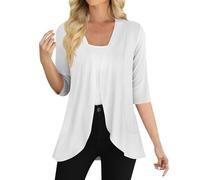 Camicia da donna tinta unita 2025 cardigan da donna con maniche a 3/4, leggero, morbido, aperto sul davanti, abbigliamento per la vita quotidiana regali di Natale, bianco, L