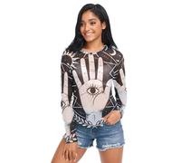 Camicia da donna trasparente con mano di Fatima e occhio maligno con mano di Fatima Moon Witchcraft, maglia O collo trasparente top camicia S, Occulto Hamsa Mano Evil Eye Fatima Luna Stregoneria, L