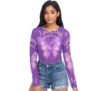 Camicia da donna trasparente per la consapevolezza dell'epilessia farfalla guerriero dell'epilessia, maglia a maniche lunghe trasparente S, Guerriero dell'epilessia della farfalla della consapevolezza