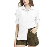 Camicia da donna UPF 50, protezione UV, a maniche lunghe, da donna, traspirante, ad asciugatura rapida, per escursioni, casual, per lo sport, bianco, S