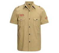 Camicia da lavoro a maniche corte da uomo, estiva, ampia, stile militare, cachi, S