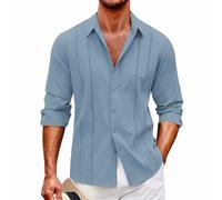 Camicia da lavoro a maniche lunghe da uomo, tinta unita, non si stira, camicia da lavoro in tinta unita, con bottoni, traspirante, vestibilità larga, top da corsa e allenamento in palestra, facile da