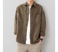 Camicia da lavoro a maniche lunghe da uomo, tinta unita, strato base per costruzione e ferrovia, top in poliestere traspirante M-2XL (cachi scuro, M)