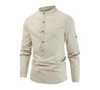 Camicia da lavoro da lavoro da uomo 2025 Camicia casual da uomo Primavera e Autunno Camicia Collo in piedi Camicetta a maniche lunghe Cardigan Sportivo Atletico Abbigliamento da lavoro Top, Beige, XXL