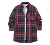 Camicia da lavoro da lavoro da uomo 2025 moda casual da uomo allentata sottile plaid a maniche lunghe camicia cotta leggera atletica sportiva abbigliamento da lavoro top, Rosso, XL