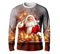 Camicia da lavoro da lavoro da uomo T-shirt da uomo 2025 T-shirt da uomo Modello Babbo Natale Girocollo Abbigliamento Stampa 3D Sport quotidiani all'aperto Stampa a maniche lunghe Moda retrò Atletica
