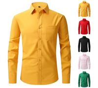 Camicia da lavoro da uomo a maniche lunghe da uomo a maniche lunghe, senza pieghe, camicia da ufficio regular fit, camicie formali in tinta unita, top elasticizzato, non stirato, top casual con