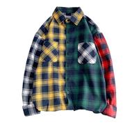 Camicia da lavoro da uomo, a maniche lunghe, in autunno, a quadri, vintage, a maniche lunghe, per il tempo libero, giallo., XL