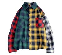 Camicia da lavoro da uomo, a maniche lunghe, in autunno, a quadri, vintage, a maniche lunghe, per il tempo libero, bianco, XL