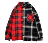 Camicia da lavoro da uomo, a maniche lunghe, in autunno, a quadri, vintage, a maniche lunghe, per il tempo libero, Colore: rosso, XL