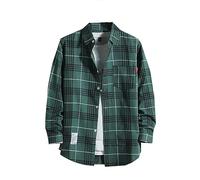 Camicia da lavoro da uomo, a maniche lunghe, in flanella, a maniche lunghe, in flanella, a quadretti, a maniche lunghe, in flanella, a quadri, vestibilità comoda, colore: Autumn Baggy Soft, verde, XL