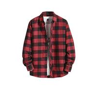Camicia da lavoro da uomo, a maniche lunghe, in flanella, a maniche lunghe, in flanella, a quadretti, a maniche lunghe, in flanella, a quadri, vestibilità comoda, colore: Autumn Baggy Soft, Vino, L