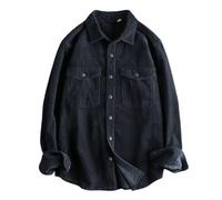 Camicia da lavoro da uomo in velluto a coste di cotone stile americano a maniche lunghe vestibilità comoda per l'uso quotidiano, Blu, XS