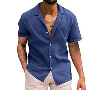 Camicia da Lavoro Uomo Estiva Coreana Maniche Corte Camicia Comode Taglie Forti Casual Camicie No Stiro Cotone Tinta Unita Firmata Henley Shirts Leggera con Bottoni Camicie Mare per Spiaggia Vacanze