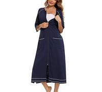 Camicia da notte a mezza lunghezza da donna con cerniera frontale, abito da notte ampio e casual con tasche, camicia di maternità per dormire e se (blu navy)