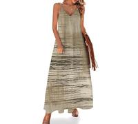 Camicia da Notte a Righe Beige da Donna, Morbida Camicia da Notte Lunga Senza Maniche, Abito da casa Maxi con Scollo a V, Taglie dalla S alla 5XL
